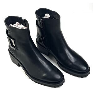 Karl Lagerfeld Paris VARA Black Leather Ankle Boots Womens Size 8M Buckle New